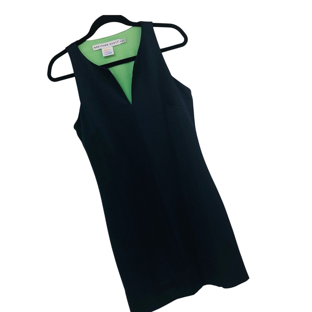 Gretchen Scott Navy Sleeveless V Neck Dress Jersey Knit Minimalist Preppy Size S